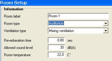 Room Setup Room information Room label: The first room that is generated is named Room 1. The name is changed by typing in the required name.