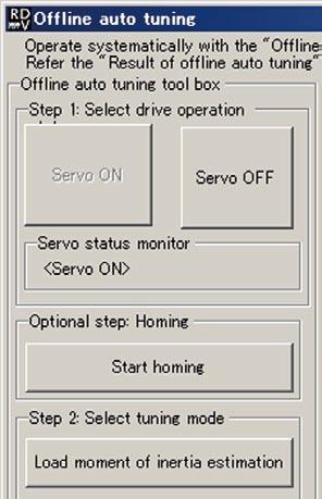 1111111 Homing (return-to-origin) in the "Offline auto tuning" screen 1 Click the [Start homing] button to open the "Homing" screen.