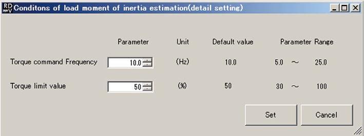 Torque command value In the "Confirmation of load moment of inertia estimation" screen, click the [Detail setting] button.
