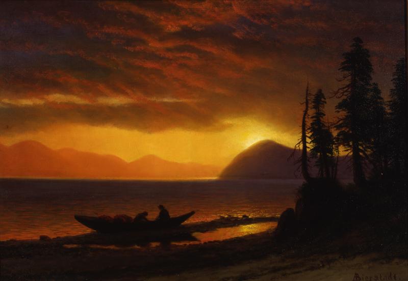 Albert Bierstadt (American, born Germany, 1830 1902), The Trappers, Lake Tahoe, n.d. oil on canvas, 19 ½ x 27 ¾ in.