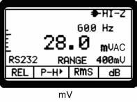 mv HI-Z AC AND DC VOLTAGE MEASUREMENTS 1. Turn the rotary switch to the mv/hi-z. 2. Press F3 to toggle between AC and DC measurement. 3.