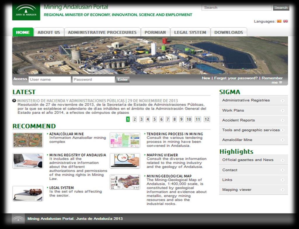 PORMIAN. Main actions Creation of the MINING ANDALUSIAN PORTAL. Spain s pioneering web platform.