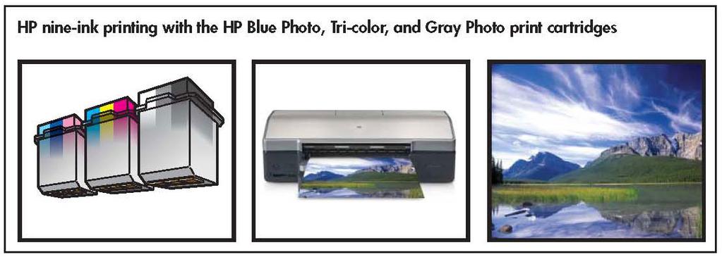 The Advantages of the New HP Nine-Ink Color Printing System HP Nine-ink printing The new HP Photosmart 8750 Professional Photo Printer (introduced in Spring 2005) uses nine HP Vivera Inks in three