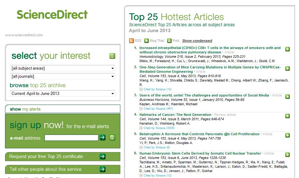 Top 25 Hottest Articles on ScienceDirect Direct