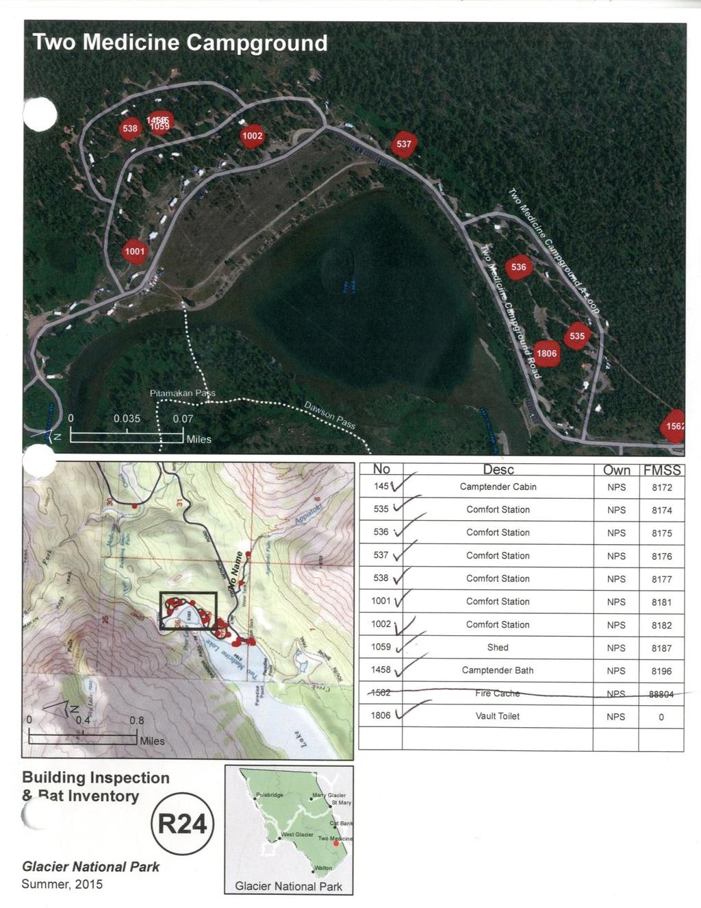 Figure 2: Example of a map used for building inspections provided by Glacier National