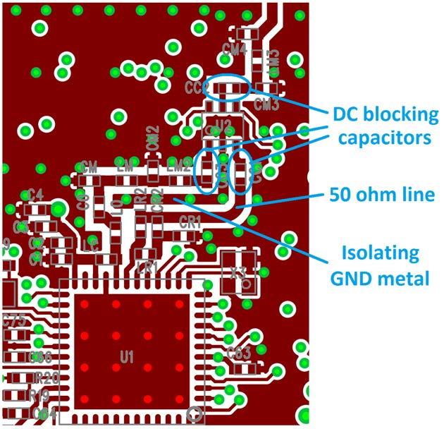 Are series capacitors added to the TX/RX path to block the dc signal when a TX/RX switch (or Diversity switch) is used?