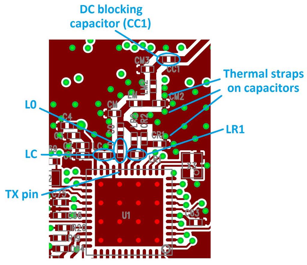 2.1.1 Layout Design Guidelines The L0 inductor should be placed as close to the TX pin of the EZR32 chip as possible (even if this means the RX is further away) in order to reduce the series