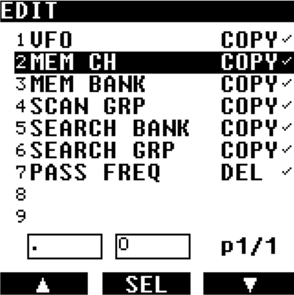 7.8. SCAN A GROUP OF LINKED MEMORY BANKS Select the scan group of linked memory banks to be scanned: 1. Press [MENU], use the [ ] button to select [SCAN], then press [ENT]. 2.