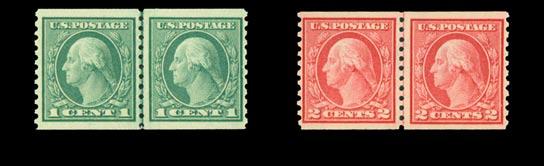 1177 1178 1179 1180 1178 (453) 2 Carmine type I 1915 issue. NH line pair, 2014 PFC (520479) states, it is genuine. Bright color, centered F-VF. (Photo) 1450.00 1179 (454) 2 Carmine type II 1915 issue.