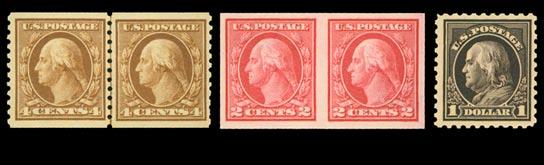 Hand selected for their centering of F-VF. (Photo) 260.00 1185 (467) 5 rose error, perf 10, 1917 issue.