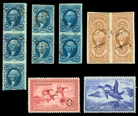 1268 (Q8) 20 Parcel Post issue. NH, fresh, centered VF. (Photo) 260.00 1269 ( ) (R1b) 1 Express, vertical strip of four. Couple mild creases, tiny spot on the reverse, centered Fine. (Photo) 400.
