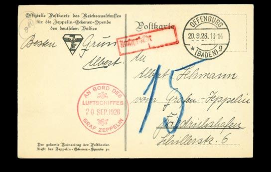 1710 Zeppelin flight cover. Left Friedrichshafen (15.5.29), backstamped New York (5.8.29) and Lakewood, New Jersey later on the same day. Uses #C37 to pay for the flight.