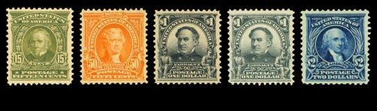 Well balanced margins, centered VF. (Photo) 450.00 1111 (310) 50 Jefferson 1903 issue. OG., 2002 PSE certificate (78020) states, it is genuine unused, og., previously hinged. Bright, centered F-VF.
