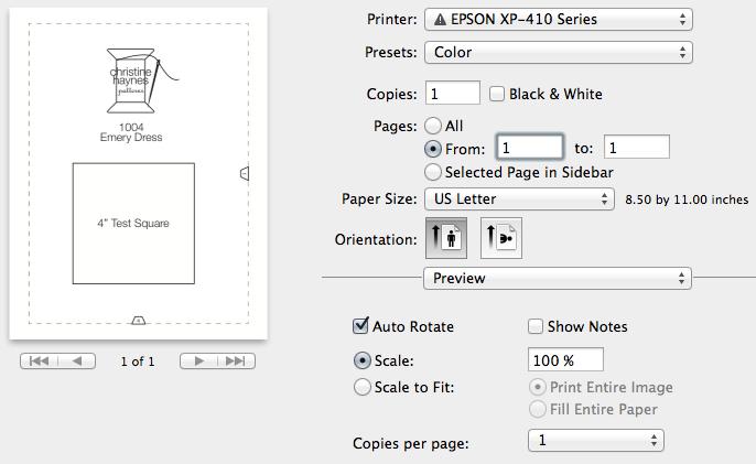 Adobe Acrobat 2. Select page one and ask your computer to print just that single page. 3. In the printing window, set the page scaling to none or to scale at 100% so it will print fullsize.