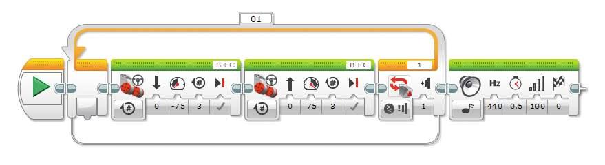 Touch Sensor State State Port Figure 6-10: The LoopUntilTouch program. To configure the Loop block, click the Mode Selector and choose Touch Sensor State.