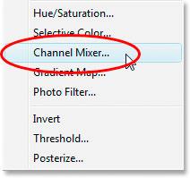 Step 3: Add A Channel Mixer Adjustment Layer Above The Background Layer Click back on the original Background layer to