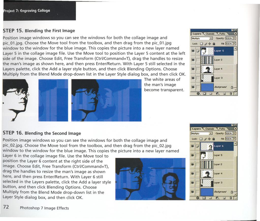 Project 7: Engraving Collage STEP 15. Blending the First Image Position image windows so you can see the windows for both the collage image and pico1.jpg.