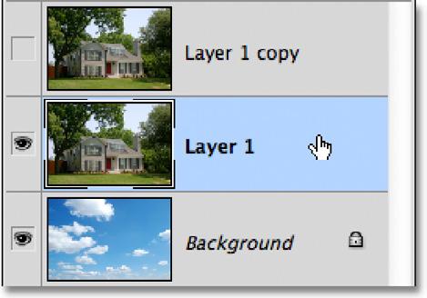 Step 5: Select Layer 1 Click on Layer 1 in the Layers panel to once again make it the active layer: Clicking on Layer 1 to select it.