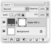 Itroducig Layers 1 FIGURE 1.9 A shape layer. Create ew shape layers usig the Pe or Shape tools. Pe tool Custom Shape tool Shape layer Fill layers Fill layers (show i Figure 1.