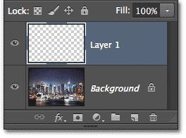 The Layers panel showing Layer 1 above the Background layer.