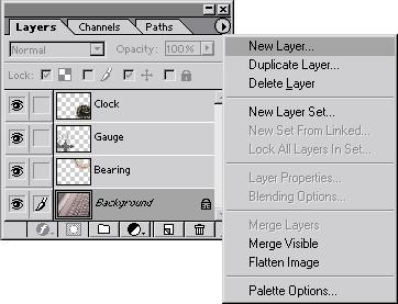 72 LESSON 3 Layer Basics In ImageReady, which does not have a gradient tool, you can apply a Gradient/Pattern layer effect from the Layers palette.
