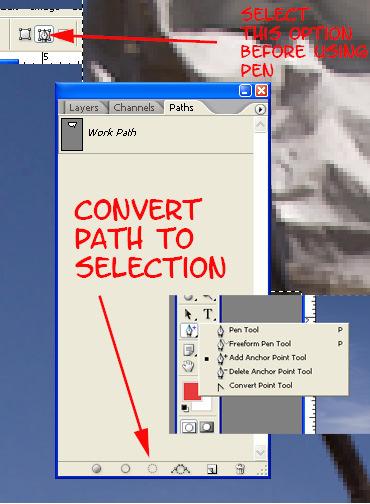 For more precise work, use the pen tool to create and edit a path. The path can then be converted into a selection.