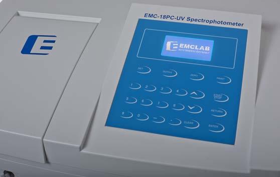 UV/VIS Spectrophotometer EMC-16/18 series Features: LCD screen (128*64) Self-check system Auto setting wavelength Sample compartment for different cell holders Save the results Up to 200 methods &