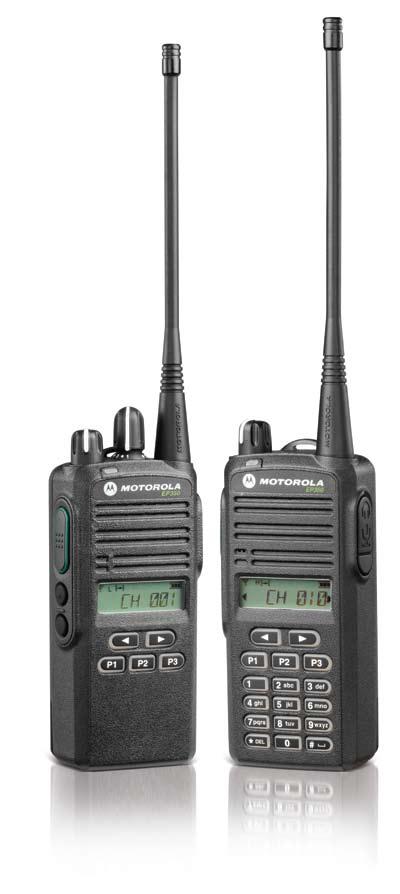 Motorola EP350 Industrial Portable Radio Limited and Full Keypad Models Increased privacy with built-in simple voice scrambling Hands-free communication.