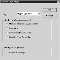 2.4 Setting Scan Conditions Function Key Settings Specific functions can be memorized to the function keys on the scanner. Function key settings are made in the Function Key assign dialog box.
