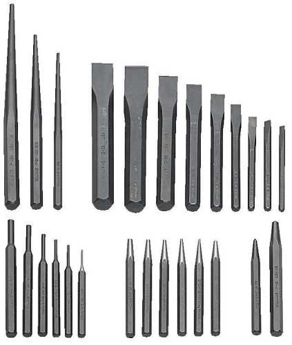 ammers, unches, and hisels ets 8-pc unch & hisel et w/oll ouch roduct tock oint Diameter/ ode Description ize Blade Width ength -4 in unch -6 in unch -8 in unch - olid unch -40 enter unch -0 old