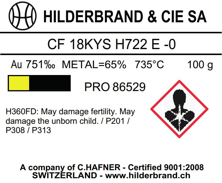 Precious metal brazing pastes and powders HILDERBRAND Identification code of HILDERBRAND brazing pastes Reference Gold content Color Alloy powder content Hazard statement Net weight Working