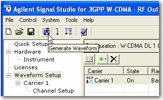 4. Configure the Signal Studio waveform using the various parameter selections and settings available under the Waveform Setup node in the tree view.