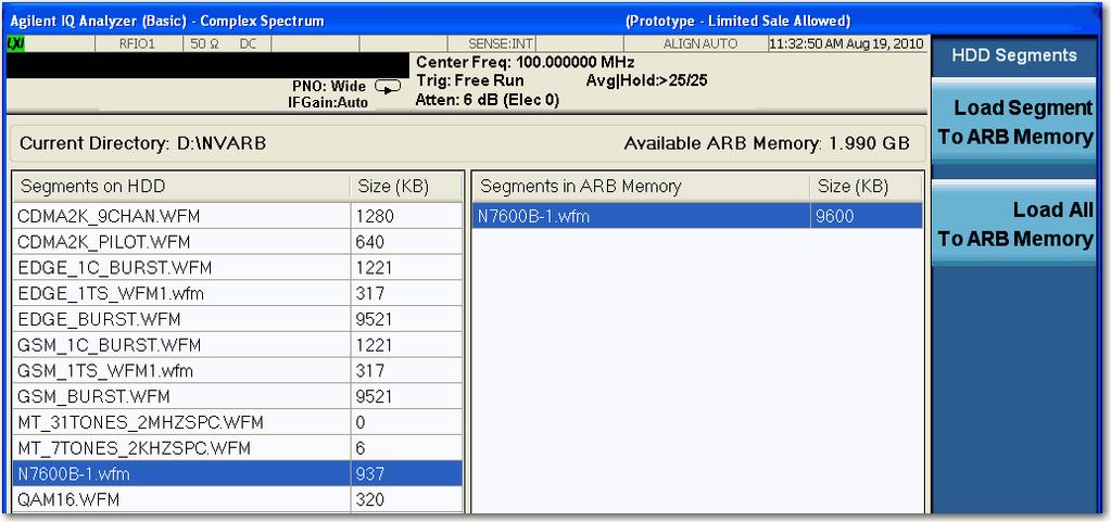 4. Press Load Segment to ARB Memory. 5.