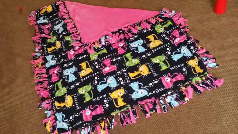 No-Sew Fleece Blankets Fleece fabric Fabric scissors Step 1: Select the fabric. Choose a print and a contrasting or matching solid. You will need a solid and a print that are the same size.