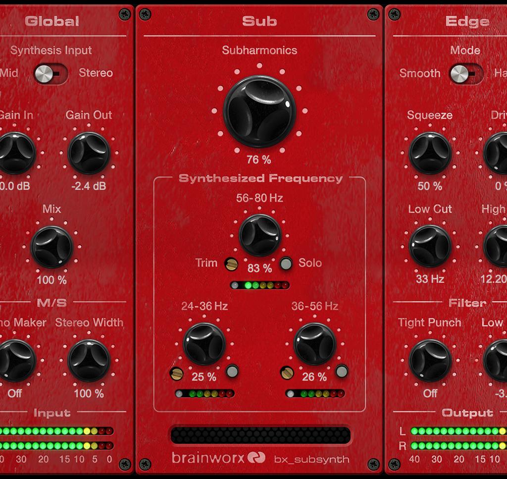 SUB SECTION SUB PARAMETERS: SUBHARMONICS: Continuous knob, 0% to 100%. Synthesis Master Level. Sets the master output level for the synthesis sidechain.