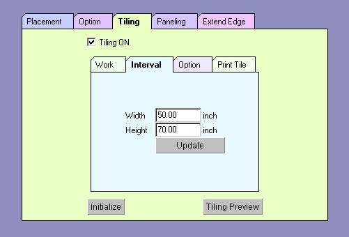 [Tiling]-[Interval] sub menu a b c a. Width Enter the basic width of the tile. b. Height Enter the basic height of the tile.