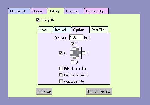 [Tiling]-[Option] sub menu a b c d e a. Overlap Set the width of overlap. b. T, L, R, B Set the position of overlap. T : Top, L : Left, R : Right, B : Bottom c.