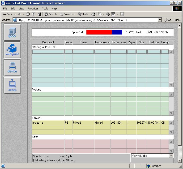 Reprint the tiling When printed tiling data is in Printed job list, it can be