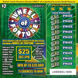 $ 2GAME #1127 WHEEL OF FORTUNE Win Up to 0,000! 5 Fast Spin! 11 Chances to Win! PRIZE PAYOUT 62% Number of winners based on sales, number of tickets distributed, and claims.