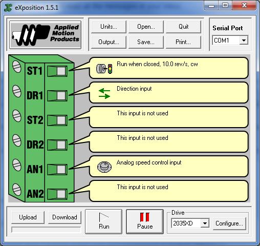 Figure 6- exposition software Run/Stop mode configuration Notice in the above
