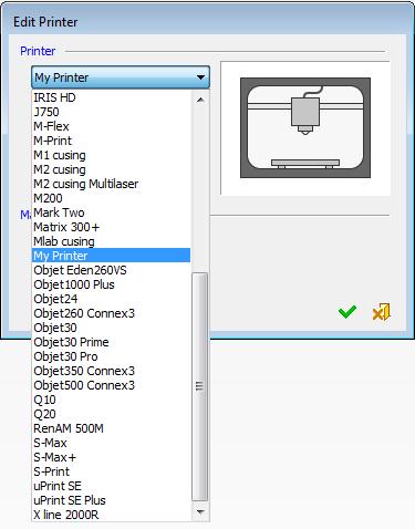 Printer Select the printer from a drop down list of available printers Material The