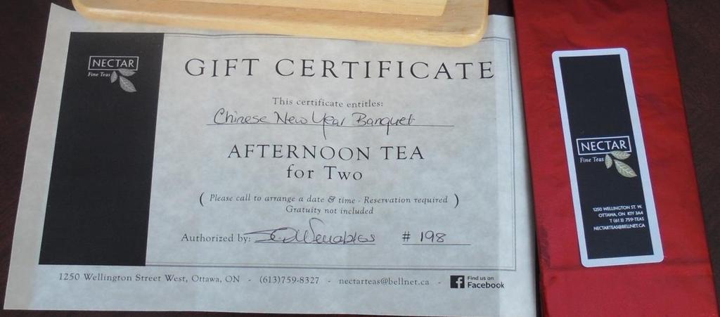 #13 Nectar Tea Gift Certificate Gift Certificate for two.