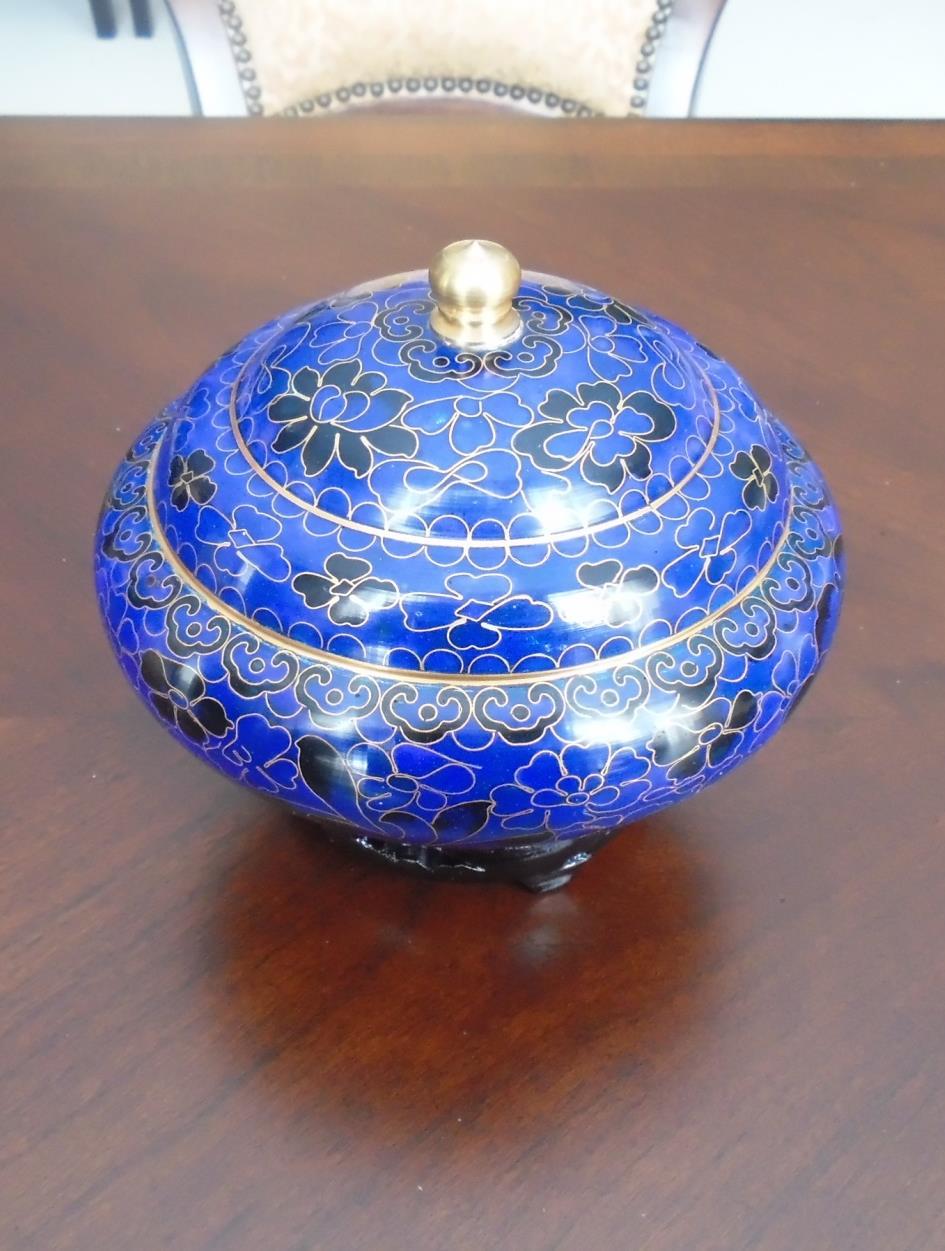 #4 Cloisonne Jar Cloisonne is an ancient technique for decorating metalwork objects, in recent centuries using vitreous enamel,