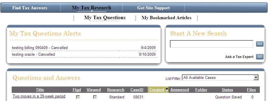 To retrieve a saved question, click on My Tax Research.