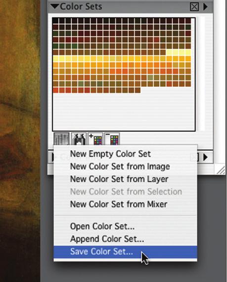 CHAPTER 1 PREPARING Figure 1.46 Saving the Rembrandt color set. You can also generate a color set from your current Mixer Pad by choosing New Color Set from Mixer Pad.