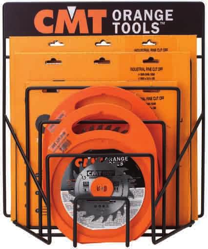 In both the front and the back of the display, you can hang up to 19 different types of saw blades: 8 of which can be up to 185mm in diameter, 9 of which can be up to 250mm and 2 up to 350mm in