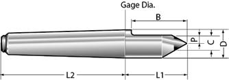 High Speed Steel Morse Taper Extended Dead Center with 60 Carbide Point D C Gage Dia. L1 L2 48156 PLC-XMTDC-C10-MT2 0.71 0.39 0.700 2.16 2.56 MT2 0.44 48157 PLC-XMTDC-C14-MT2 0.71 0.55 0.700 2.16 2.56 MT2 0.44 48158 PLC-XMTDC-C18-MT2 0.