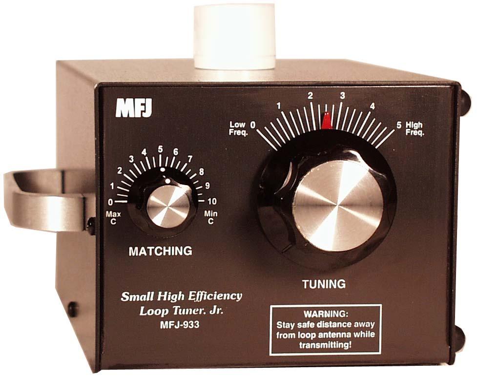 SYSTEM DESCRIPTION MFJ-933 LOOP TUNER TM CONTROLS & INDICATORS The MFJ-933 Loop Tuner TM Front Panel controls and indicators function to permit resonating the wire loop at the output, and matching