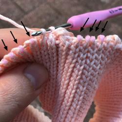 Furthermore always work through the next front stitch and the back loop of the stitch at the back and crochet 19 more loose slip stitches,