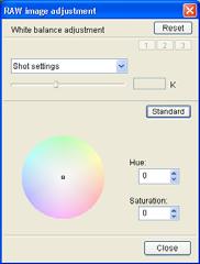 Click the [Tune] button. The color wheel appears. Adjust an image while viewing it. Drag [ ] to adjust an image.